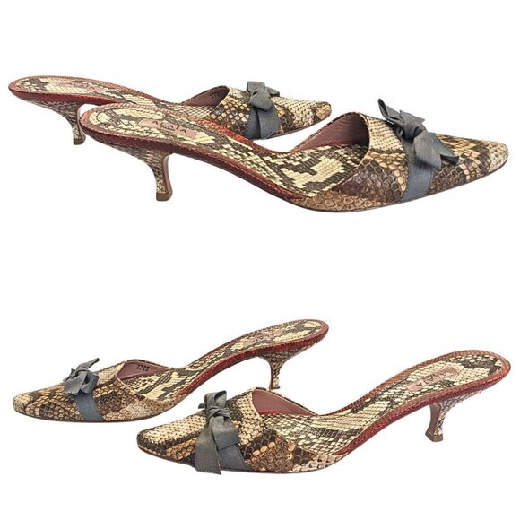 Vintage 80s ALAIA Paris Snakeskin Mules Pointed Kitten Heel w/Gray Bow Sz 36/5.5 - Picture 5 of 8